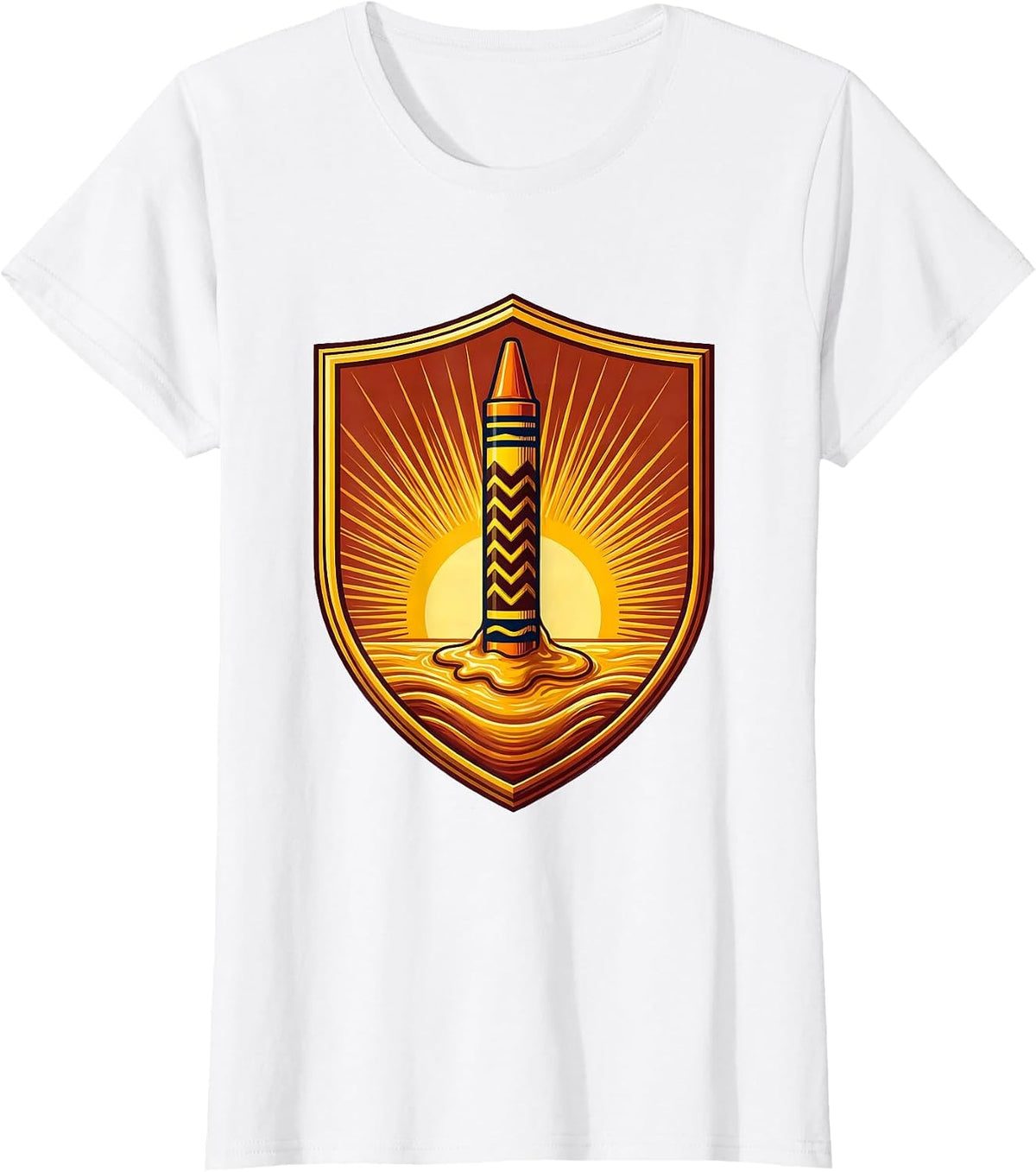 Kindergarten Teacher Crayon Sunrise Illustration T-Shirt - White