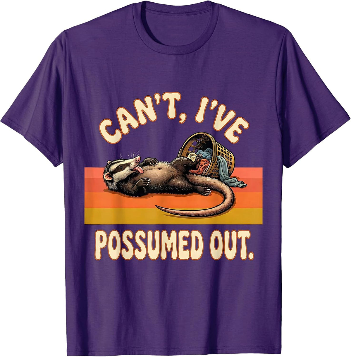 Can't I've Possumed Out Retro 70s Funny Opossum Trash Panda T-Shirt - Purple