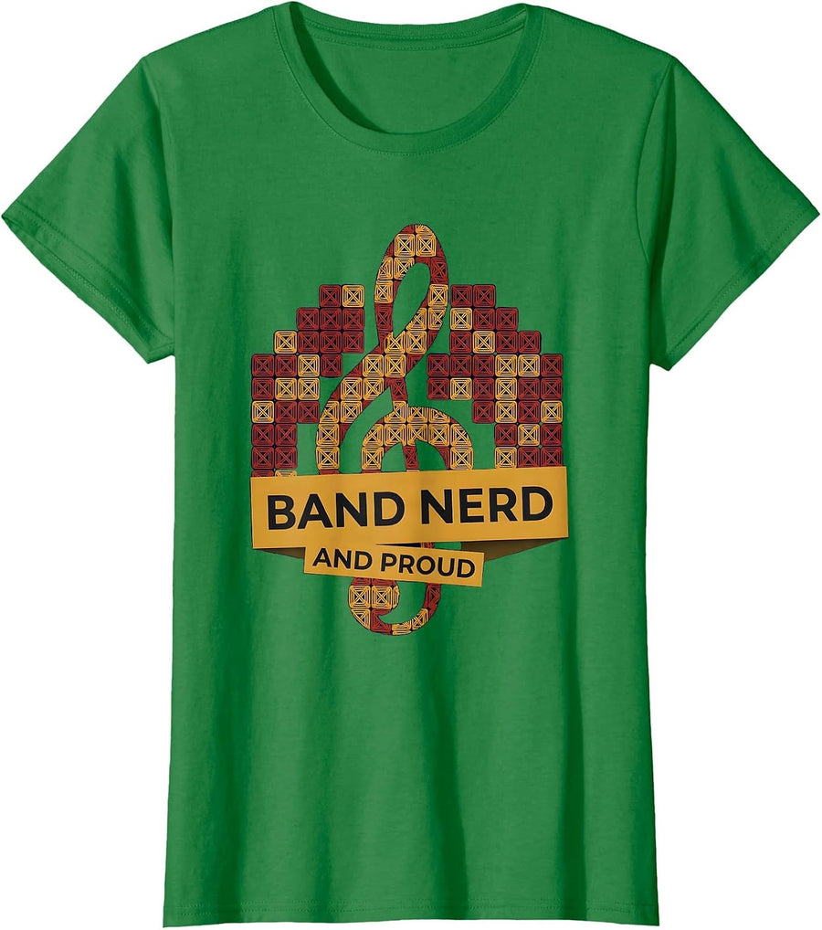 Women's Band Nerd and Proud Music Design T-Shirt - Kelly Green