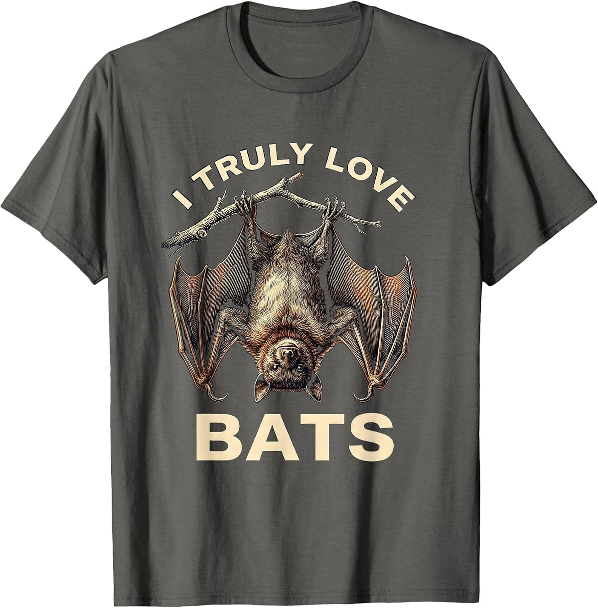 I Truly Love Bats Crosshatch Bat Lover Wildlife Conservation T-Shirt - Asphalt Grey