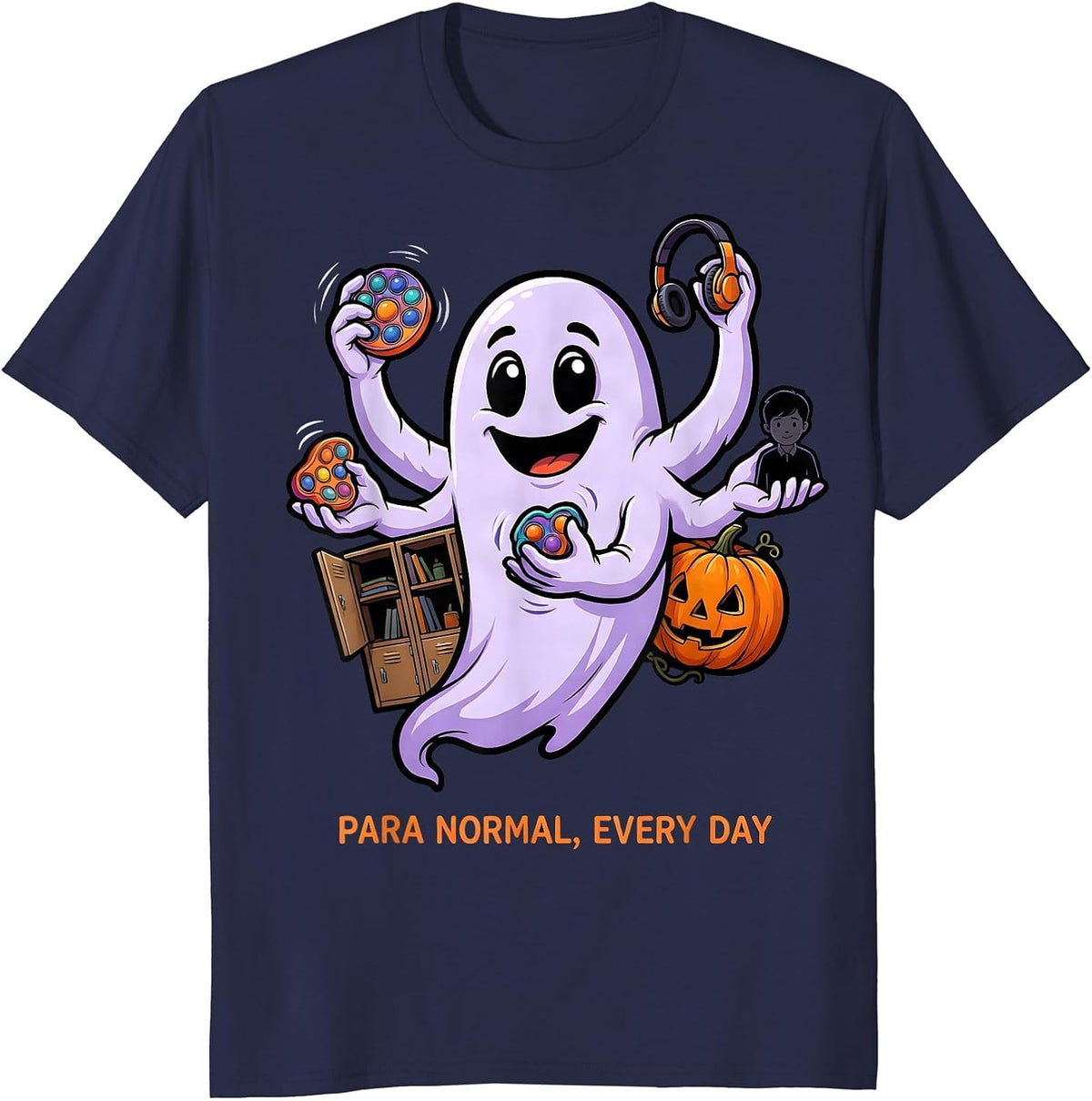 Men's Para Normal Every Day Cartoon Ghost Paraprofessional T-Shirt - Navy Blue