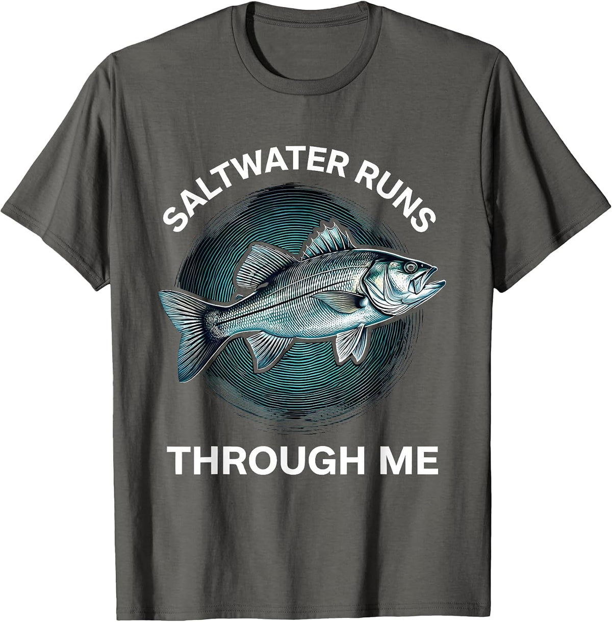 Saltwater Runs Through Me Fishing Design T-Shirt - Asphalt Grey