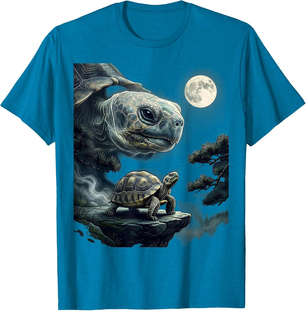 Tortoise Howling at Moon Funny Animal Meme Graphic T-Shirt - Sapphire Blue