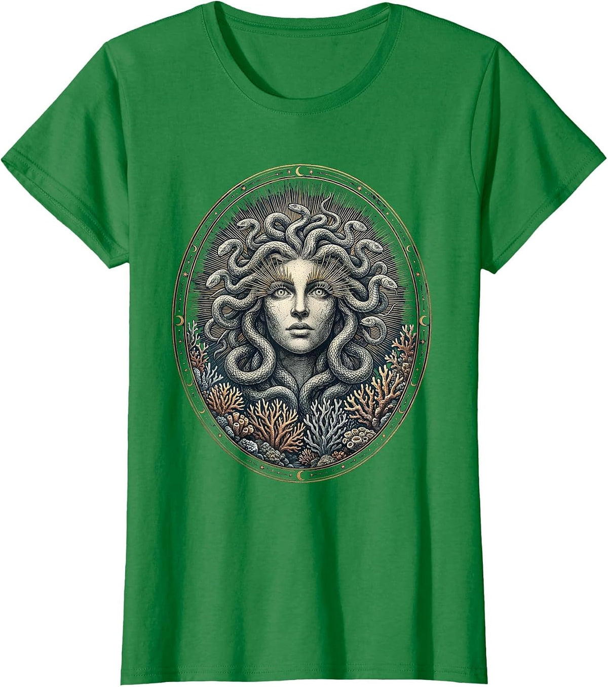 Medusa's Reef Petrified Fish Coral Design T-Shirt - Kelly Green