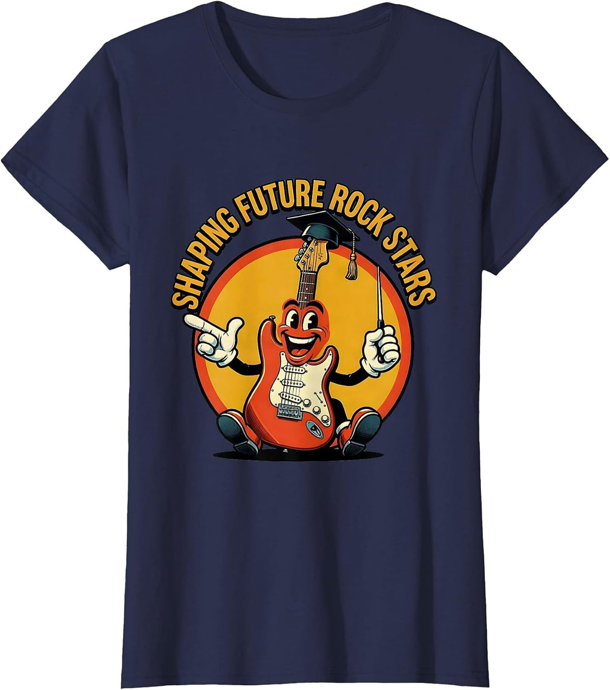 Women's Shaping Future Rock Stars Music Teacher Design T-Shirt - Navy Blue