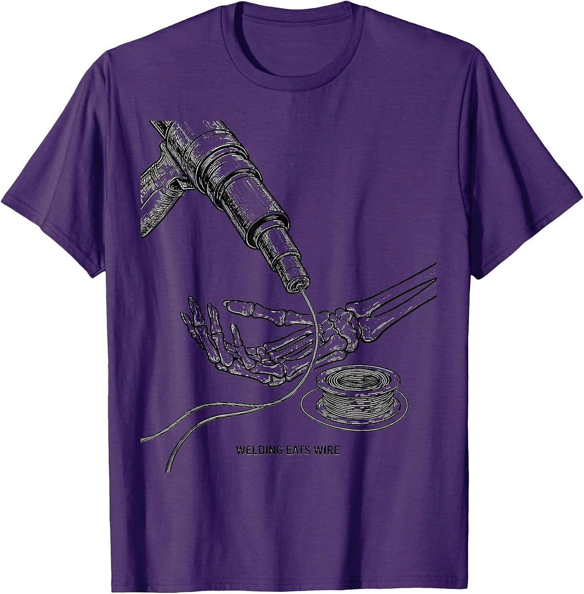 Welding Eats Wire Funny Welder Skeleton Metal Worker Humor T-Shirt - Purple