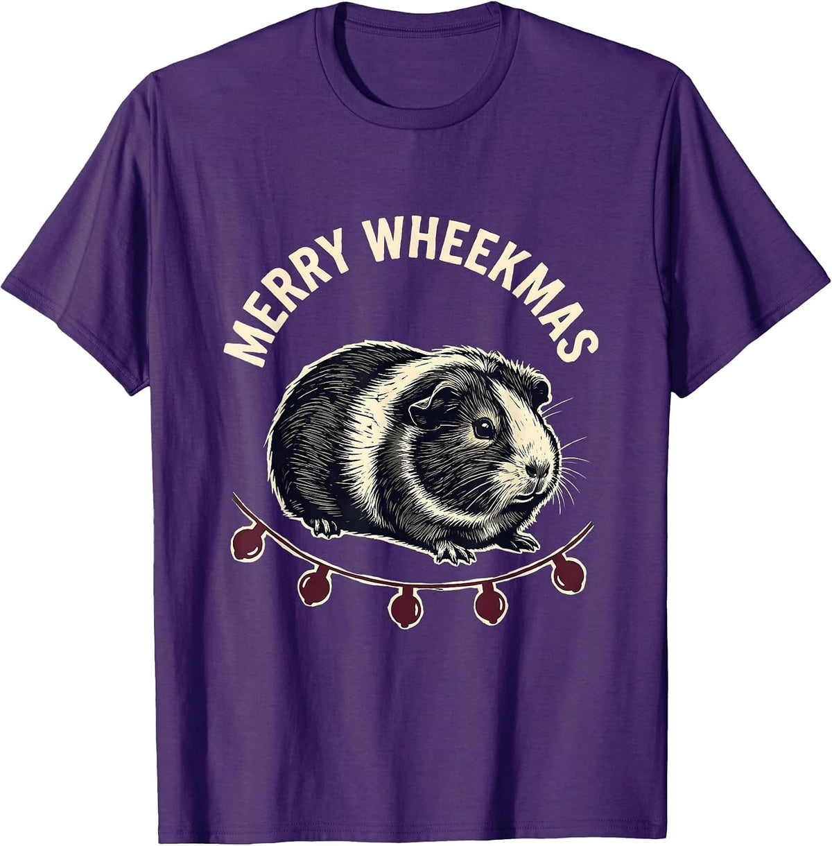 Merry Wheekmas Linocut Guinea Pig Christmas Pet Lover Humor T-Shirt - Purple