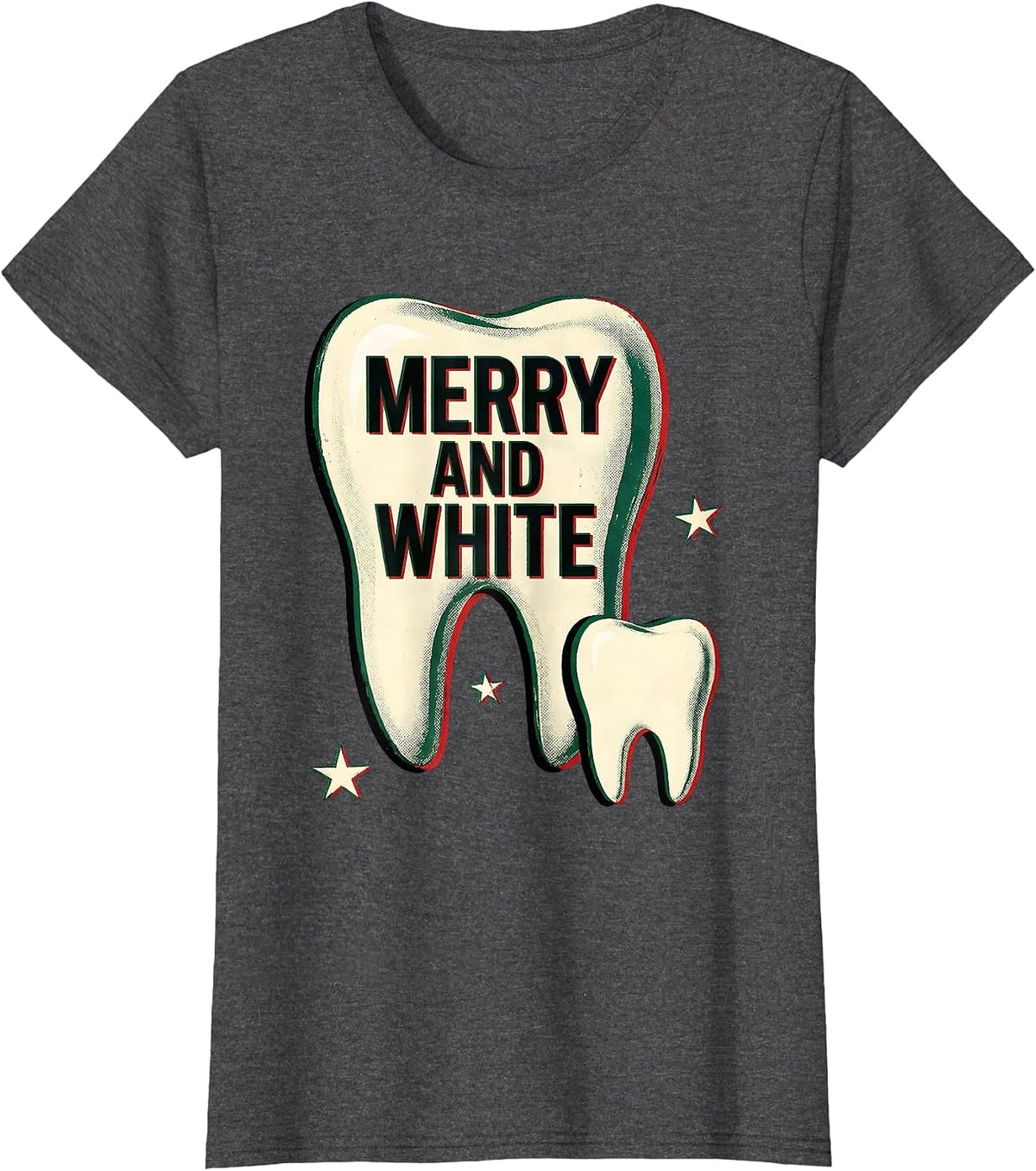 Women's Merry and White Funny Dental Christmas Dentist Dental T-Shirt - Dark Heather Grey