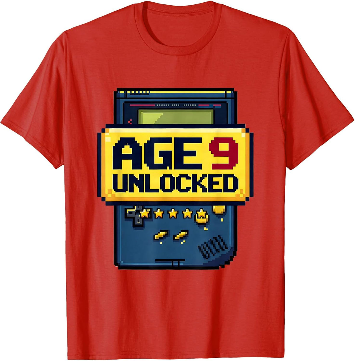 Men's Age 9 Unlocked Pixel Art Birthday Boy Video Gamer Party T-Shirt - Red