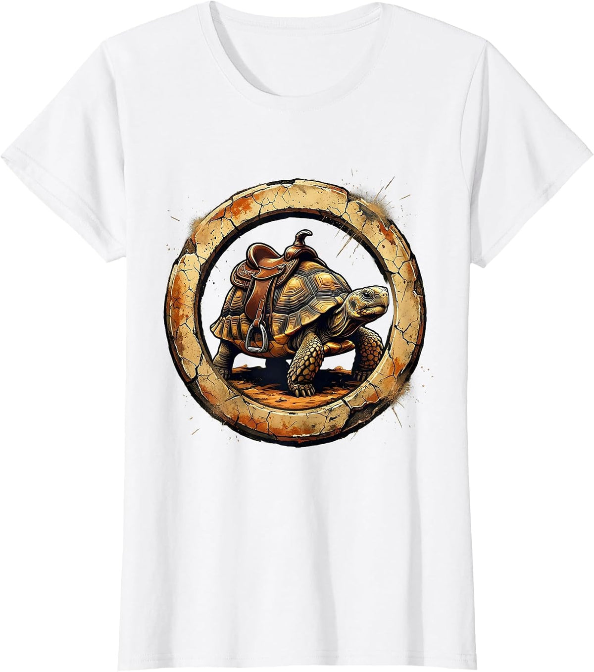 Women's Howdy Desert Tortoise With Saddle Graphic Tee T-Shirt - White