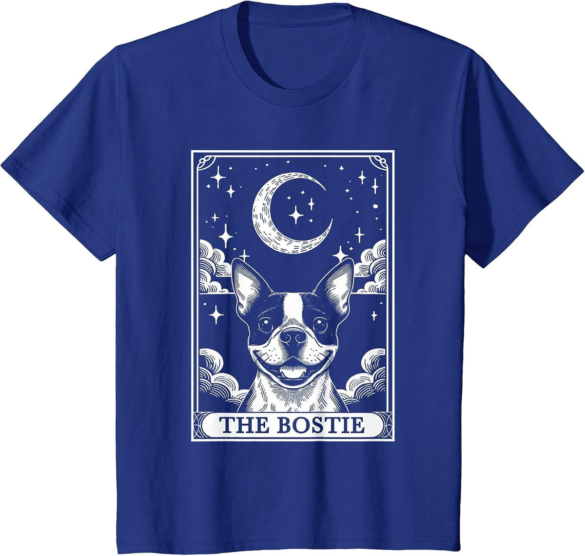 Tarot Card Vintage Crescent Moon Boston Terrier Dog Mom T-Shirt - Royal Blue