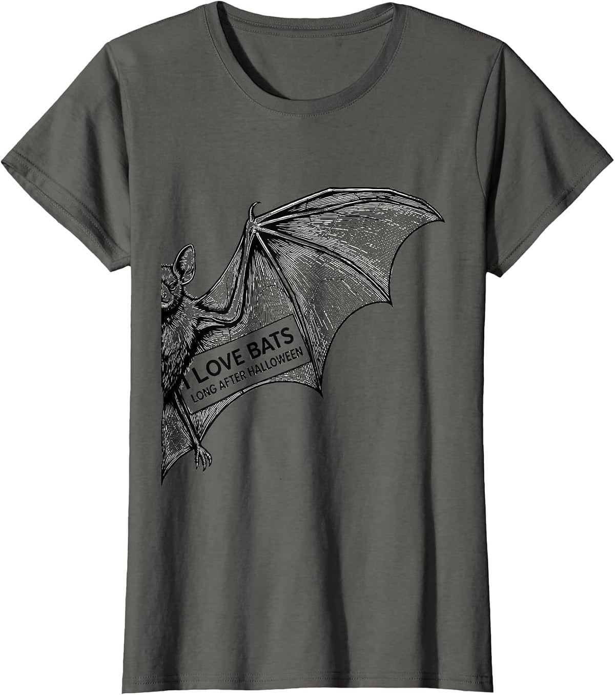 Women's I Love Bats Long After Halloween Vintage Bat Lover Halloween T-Shirt - Asphalt Grey