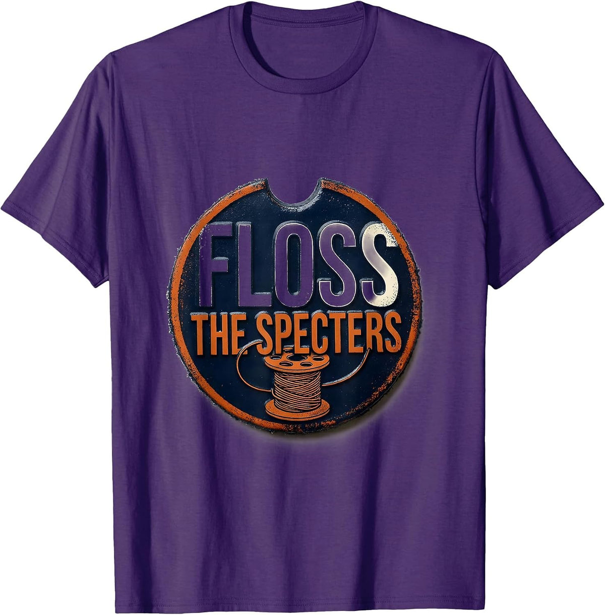 Men's Floss the Specters Rubber Stamp Halloween Dental Humor T-Shirt - Purple