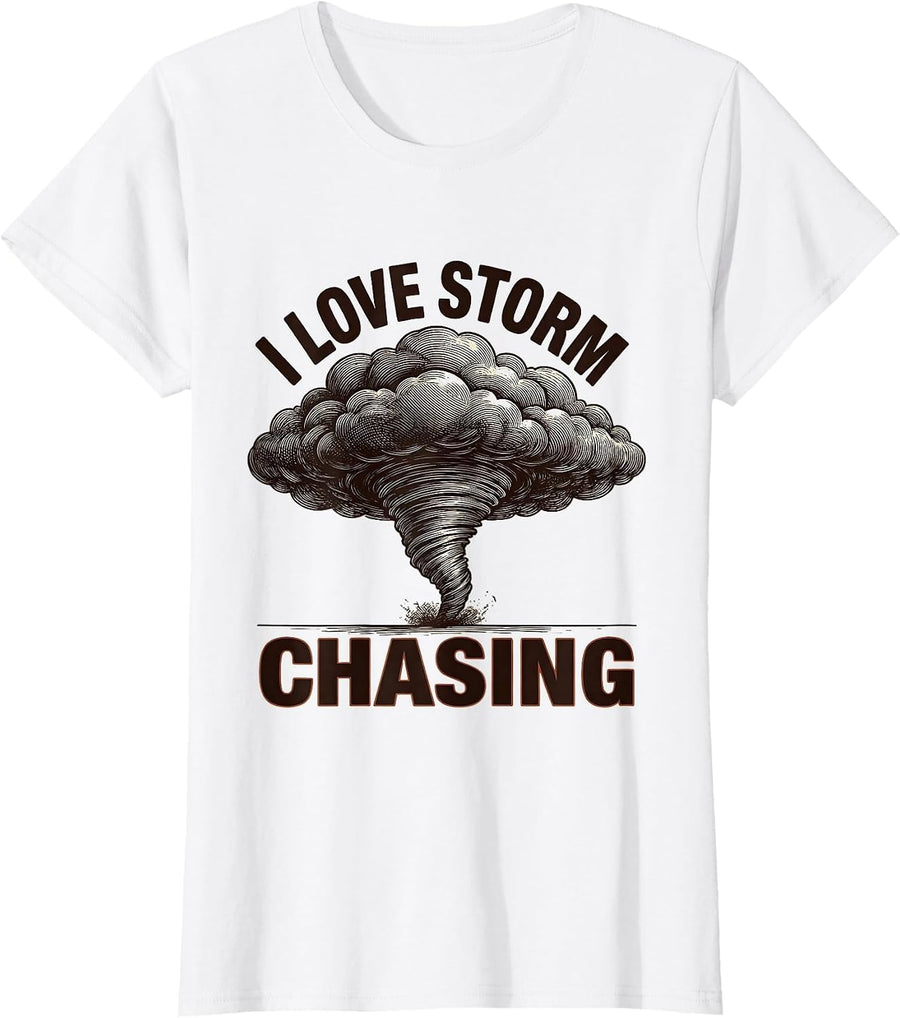 Women's I Love Storm Chasing Crosshatch Etching Meteorology T-Shirt - White