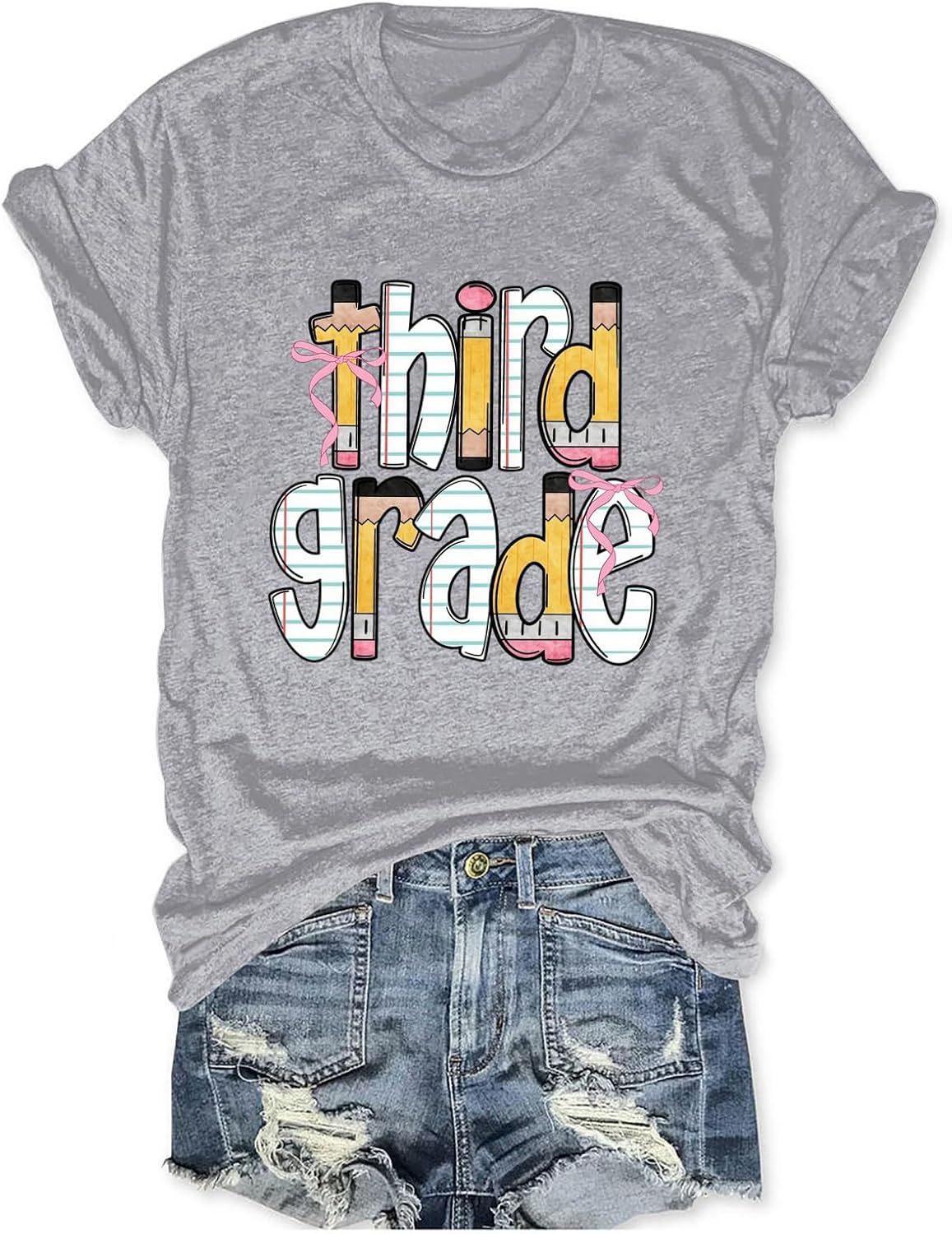 Third Grade Teacher Shirts Women Teaching Lover Tshirt School Teacher Tops - Grey