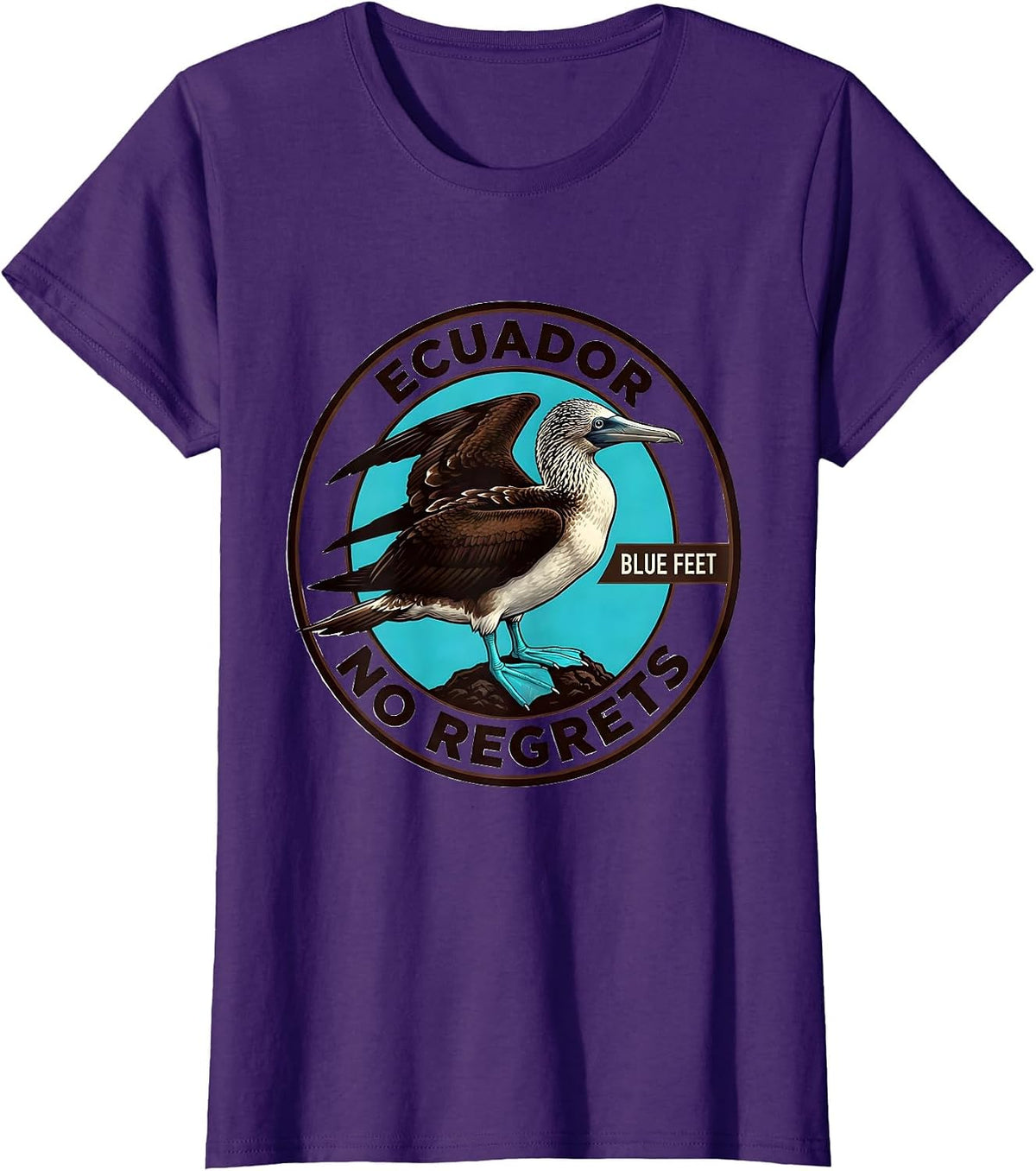 Women's Ecuador Blue Feet No Regrets Funny Blue-Footed Booby Bird T-Shirt - Purple