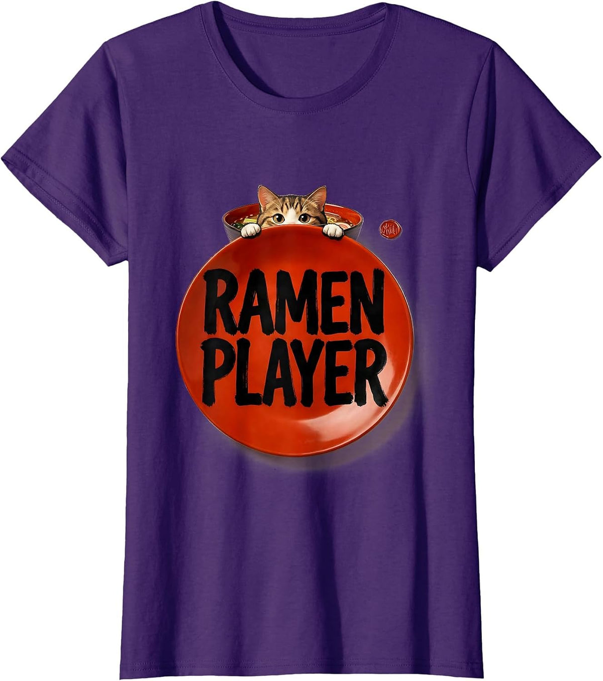Women's Ramen Player Funny Cat Ramen Anime Kawaii Japanese Art Gift T-Shirt - Purple