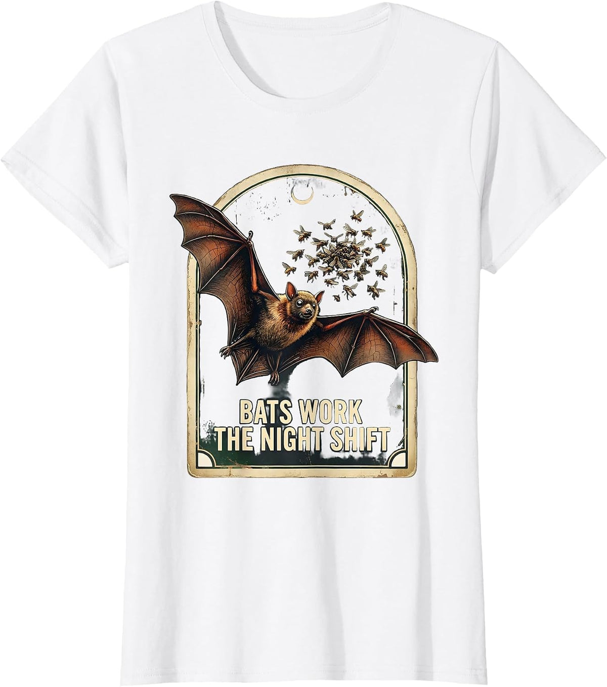 Bats Work The Night Shift Funny Vintage Bat Lover Halloween T-Shirt - White