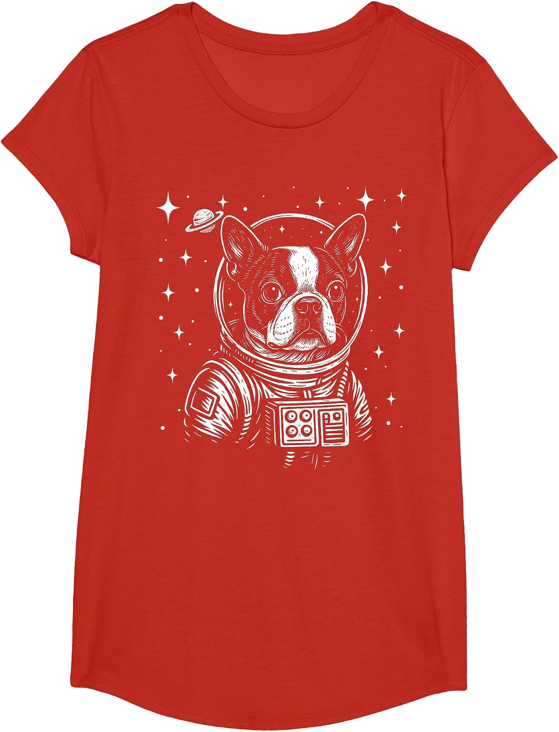 Astronaut Boston Terrier Space Galaxy Dog Lovers T-Shirt - Girls Red