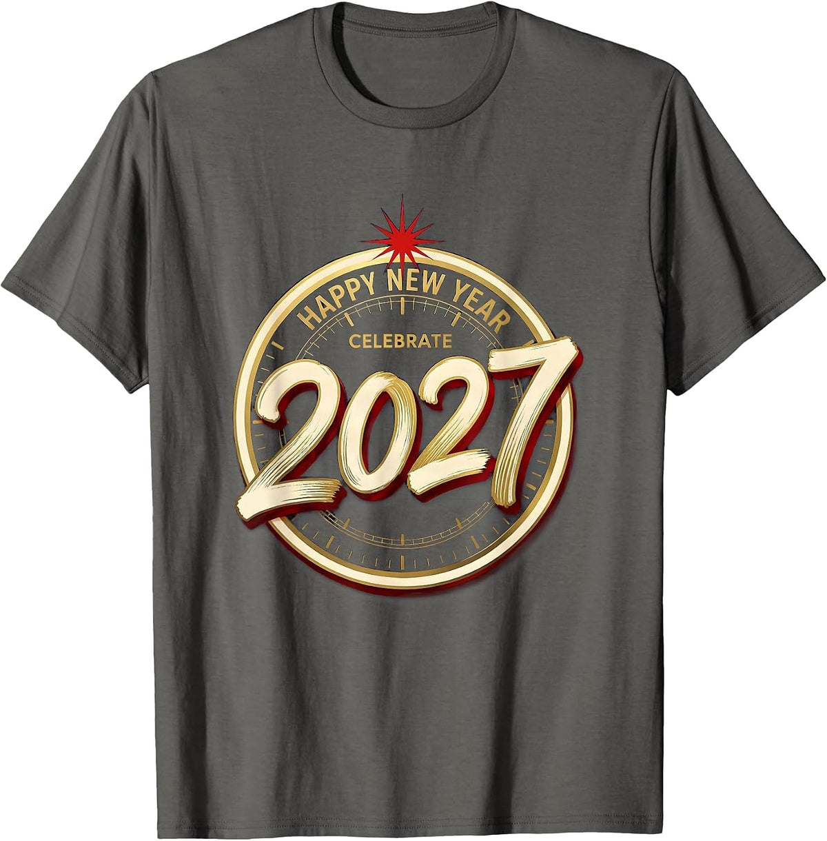 Celebrate 2027 Happy New Year Sign Painter Showcard Family T-Shirt - Asphalt Grey