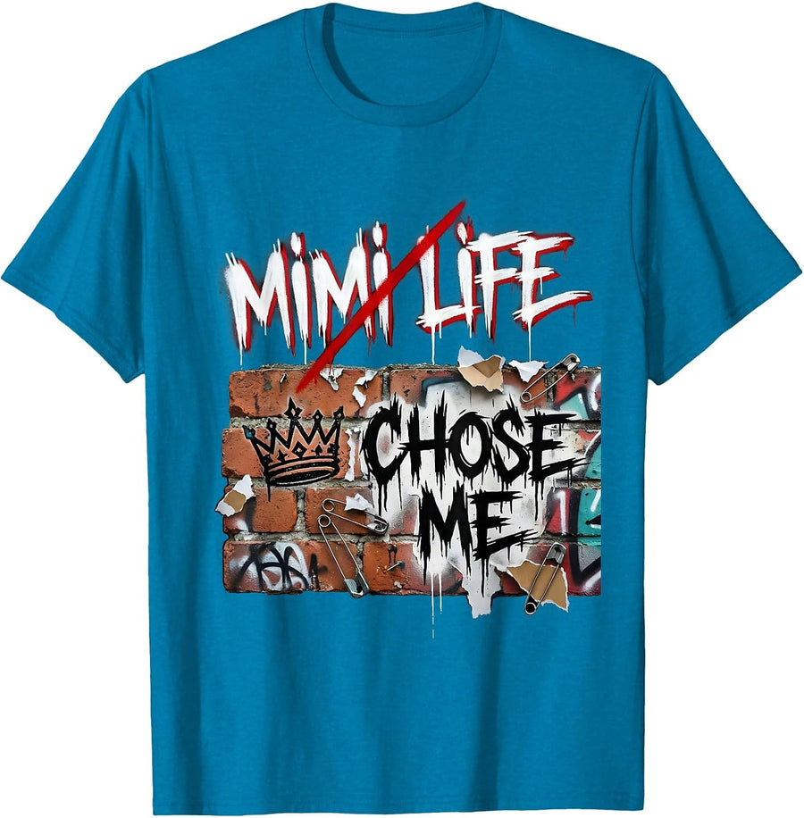 Mimi Life Chose Me Grandma Design T-Shirt - Sapphire Blue