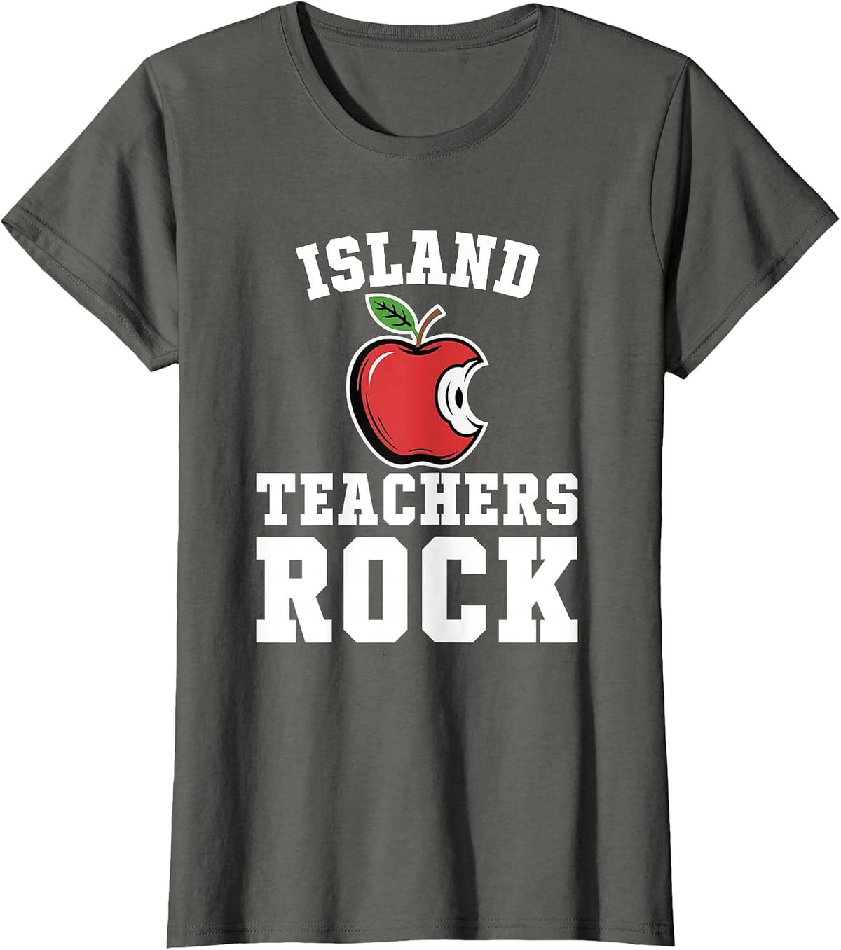 Island Teachers Rock! Retro School Support Teaching T-Shirt - Asphalt Grey