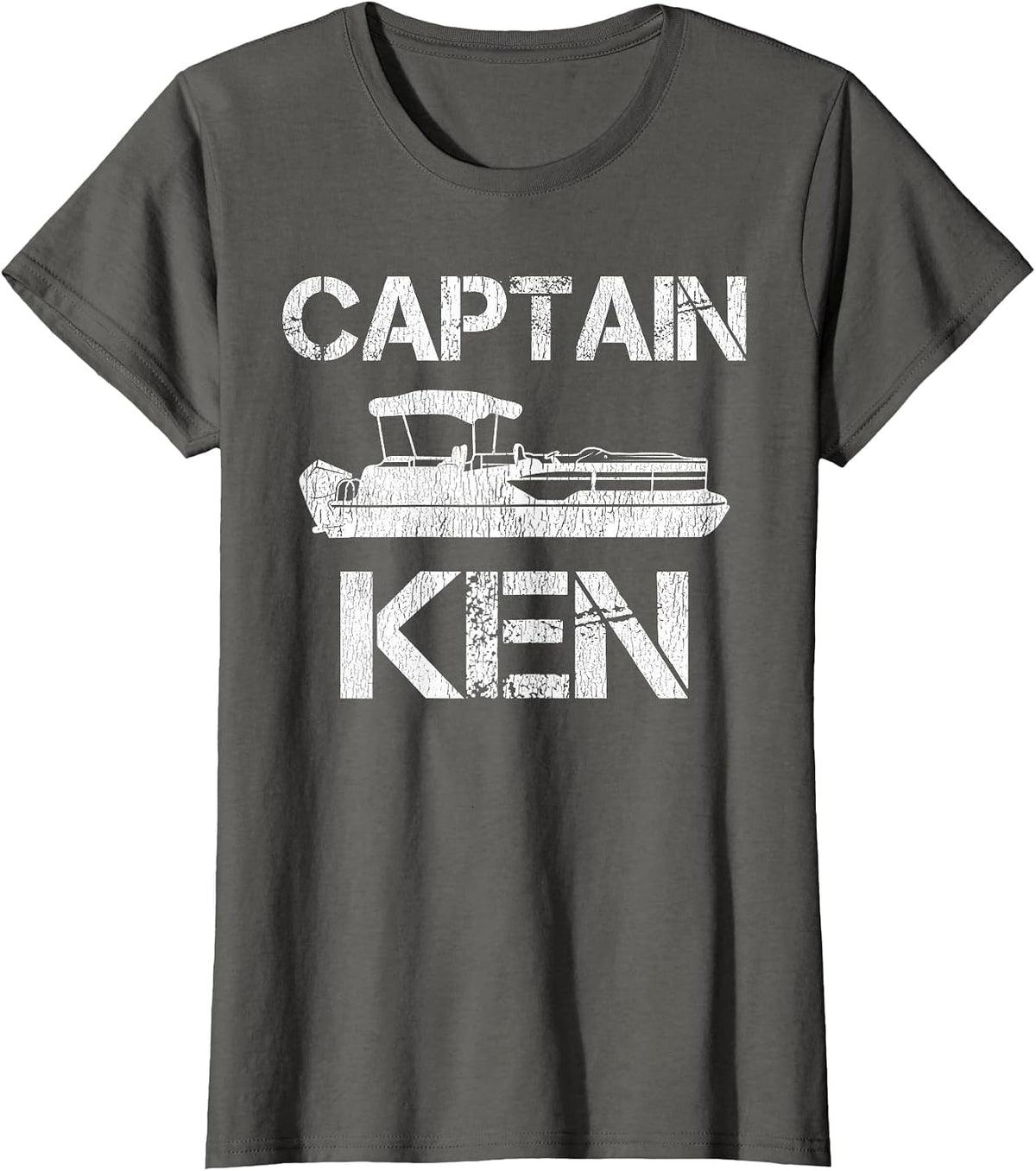 Captain Ken Pontoon Captain Funny Personalized Name Boat T-Shirt - Asphalt Grey