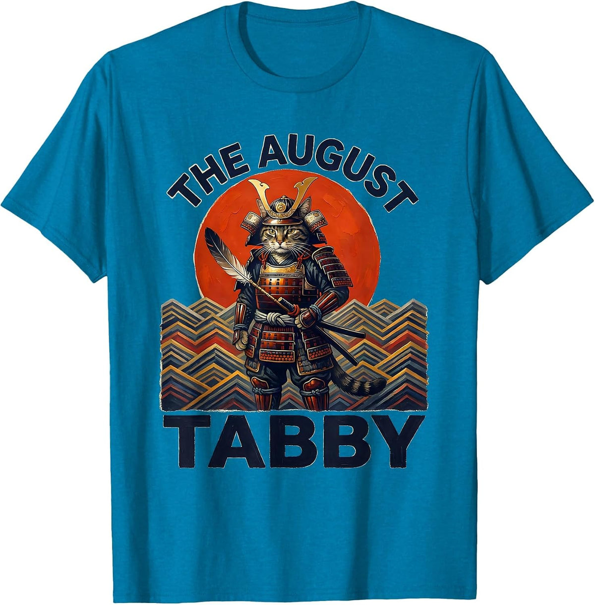 The August Tabby Funny Samurai Cat Anime Art Vintage Graphic T-Shirt - Sapphire Blue