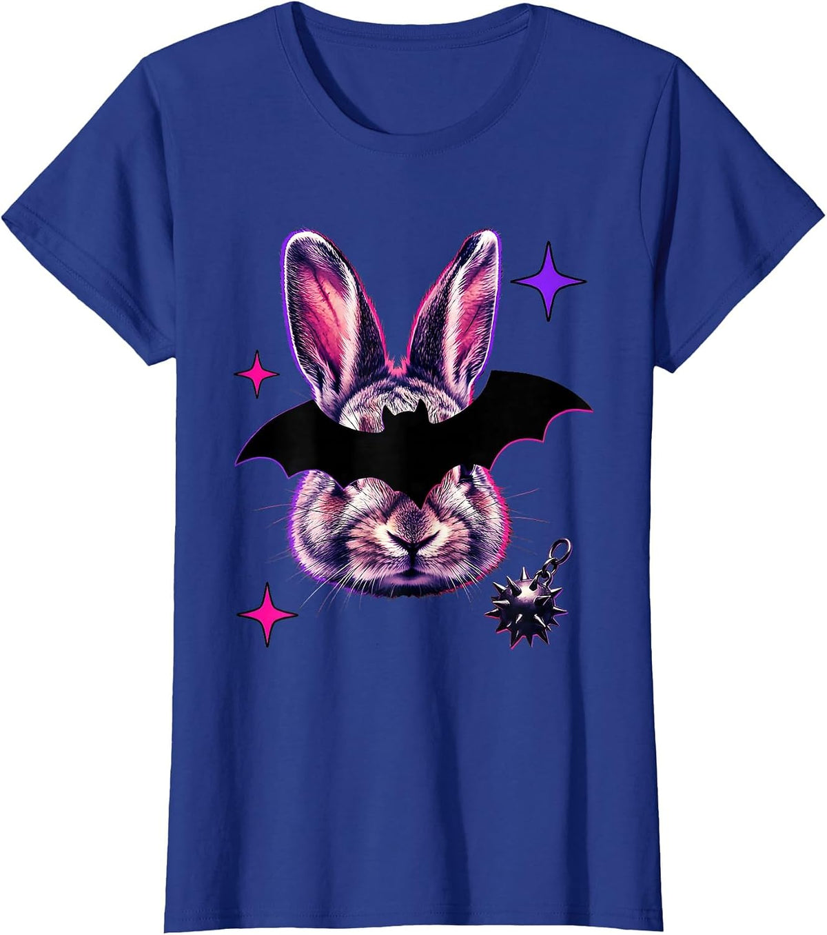 Women's Oversized Plush Bunny Y2K Grunge Goth Alt T-Shirt - Royal Blue