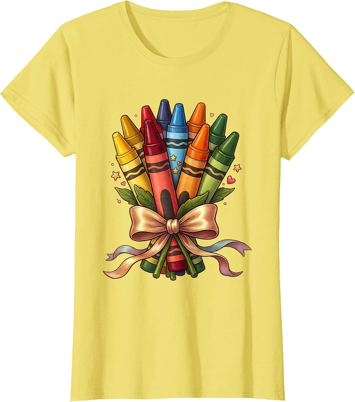 Kindergarten Teacher Crayon Bouquet Illustration T-Shirt - Lemon Yellow