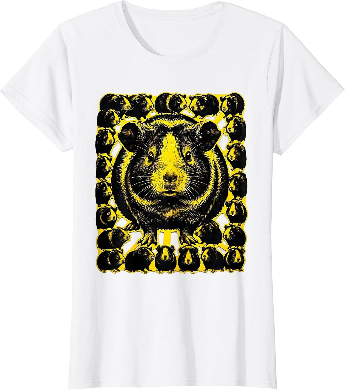 Women's Stencil Guinea Pig Cluster Cute Pet Lover Humor T-Shirt - White