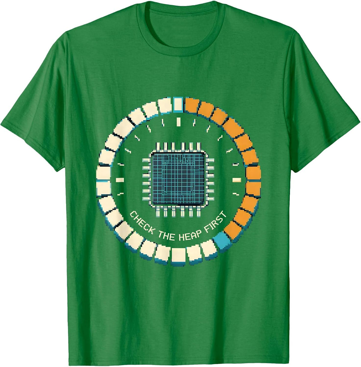 Men's Check The Heap First Pixel Art IT Support Programmer Humor T-Shirt - Kelly Green