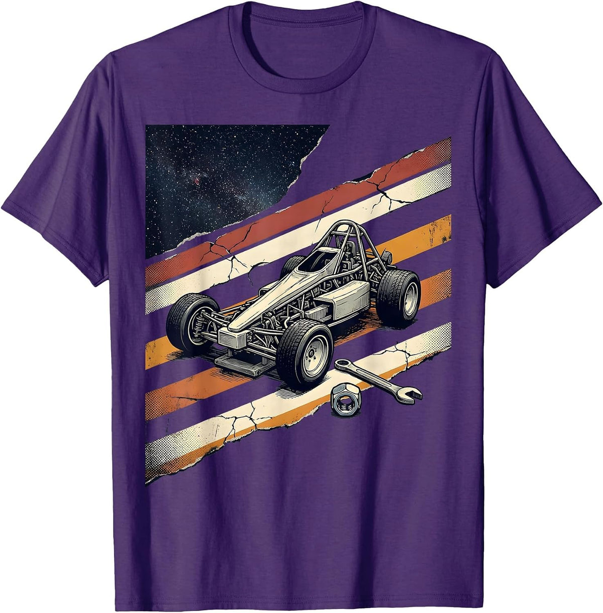 RC Dragster Chassis Distressed American Flag Racer T-Shirt - Purple
