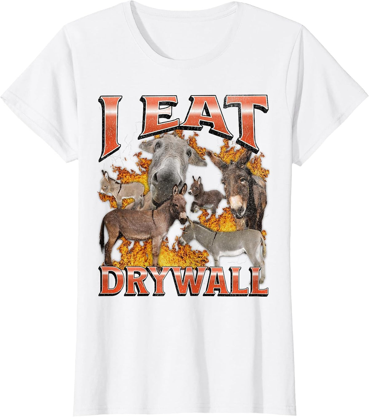 I Eat Drywall Funny Offensive Donkey Meme Bootleg Graphic T-Shirt - White