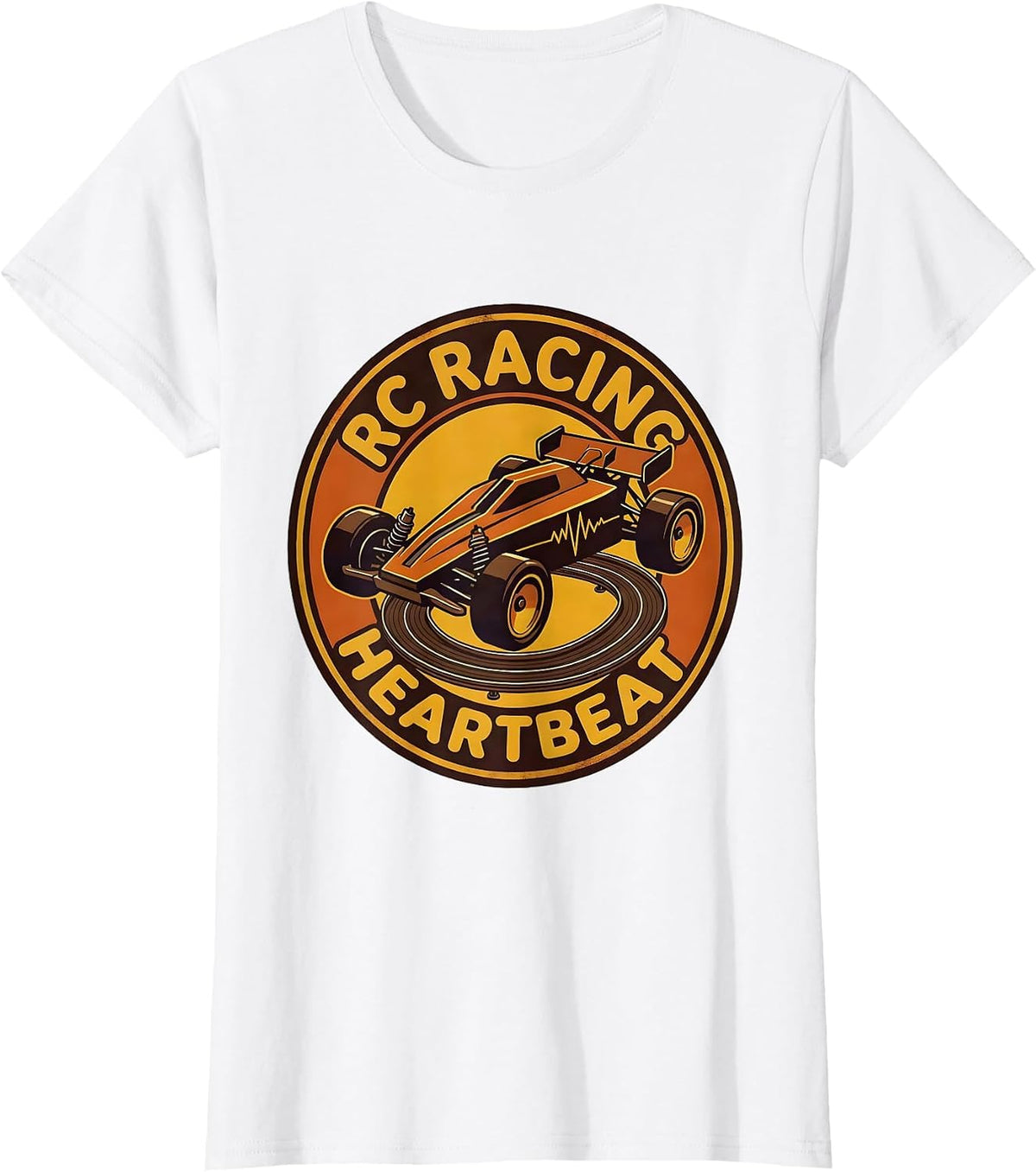 RC Racing Heartbeat Retro 70s Hobbyist Car Enthusiast T-Shirt - White