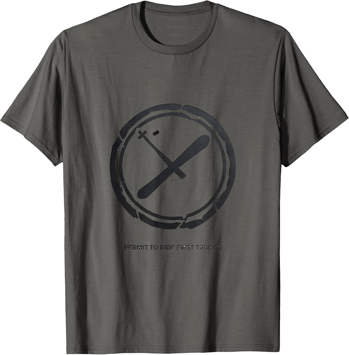 Men's Permit To Ride First Tracks Funny Ski Snowboarder Gift T-Shirt - Asphalt Grey