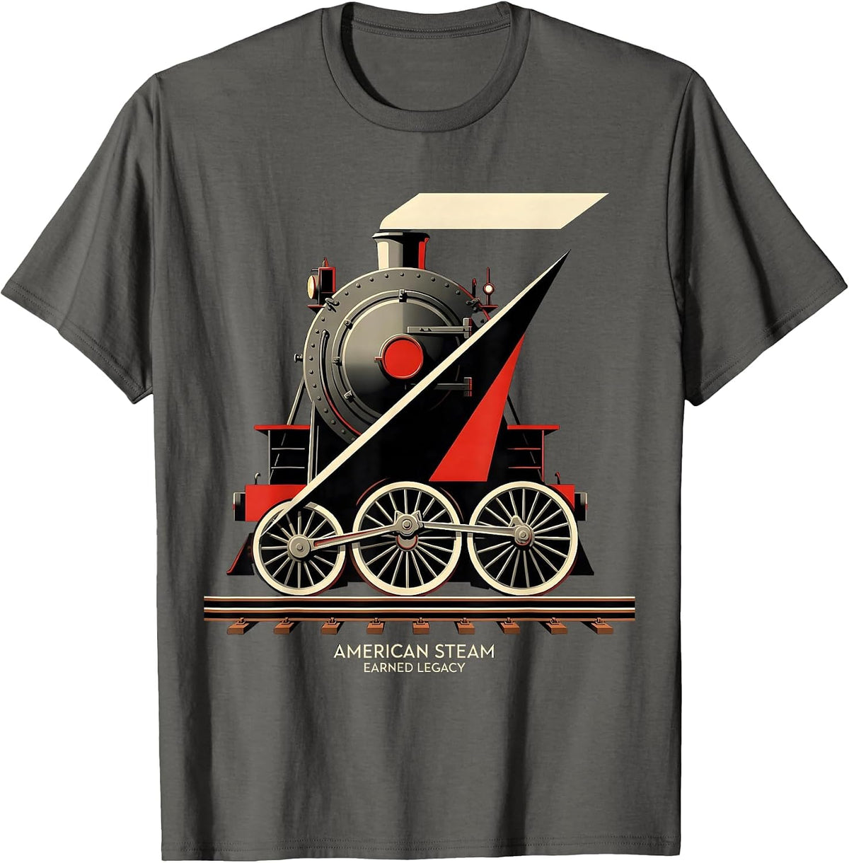 Men's American Steam Earned Legacy Constructivist Poster Train T-Shirt - Asphalt Grey