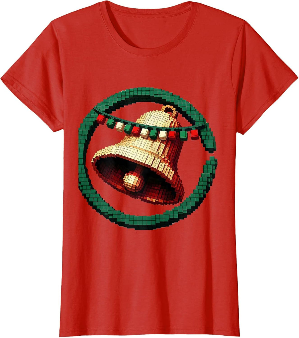 Pixel Art Jingle Bell Funny Christmas Couples Novelty T-Shirt - Red