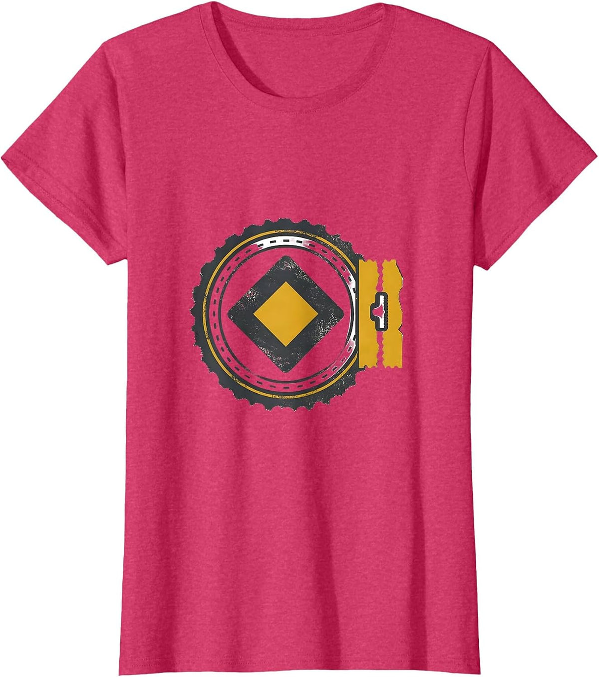 Women's Lift Ticket Badge Double Diamond Ski Snowboard Humor T-Shirt - Red Heather