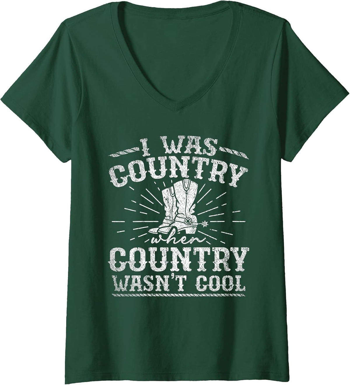 Women's I was Country When Country Wasn't Cool Music V-Neck T-Shirt - Dark Green