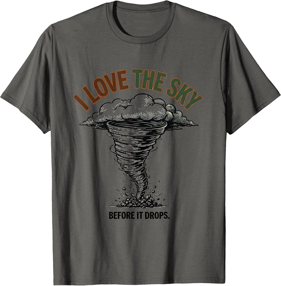 I Love The Sky Before It Drops Vintage Storm Chaser Tornado T-Shirt - Asphalt Grey