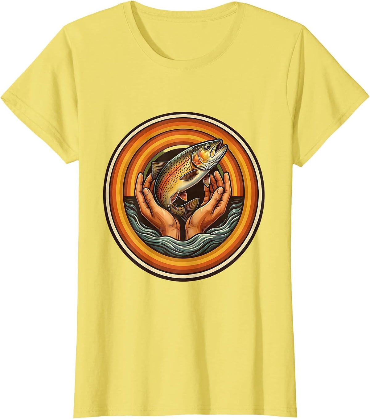 Catch and Release Trout Stream Fishing Graphic T-Shirt - Lemon Yellow