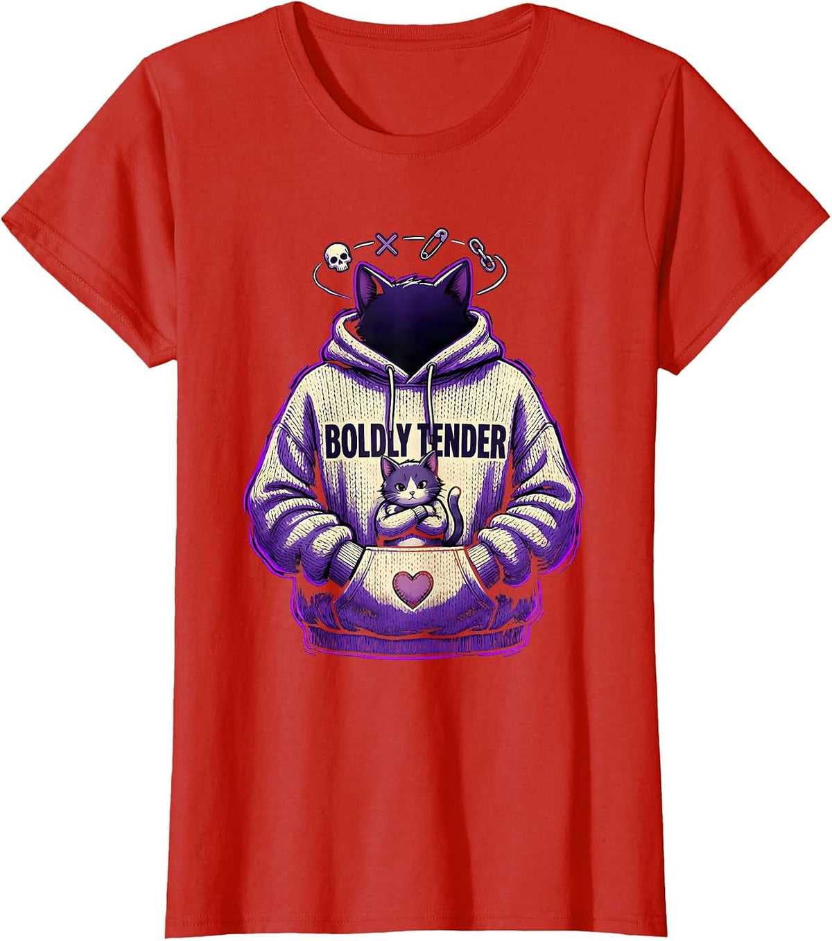 Women's Boldly Tender Emo Goth Cat Girl Alt Aesthetic Dark Cute T-Shirt - Red