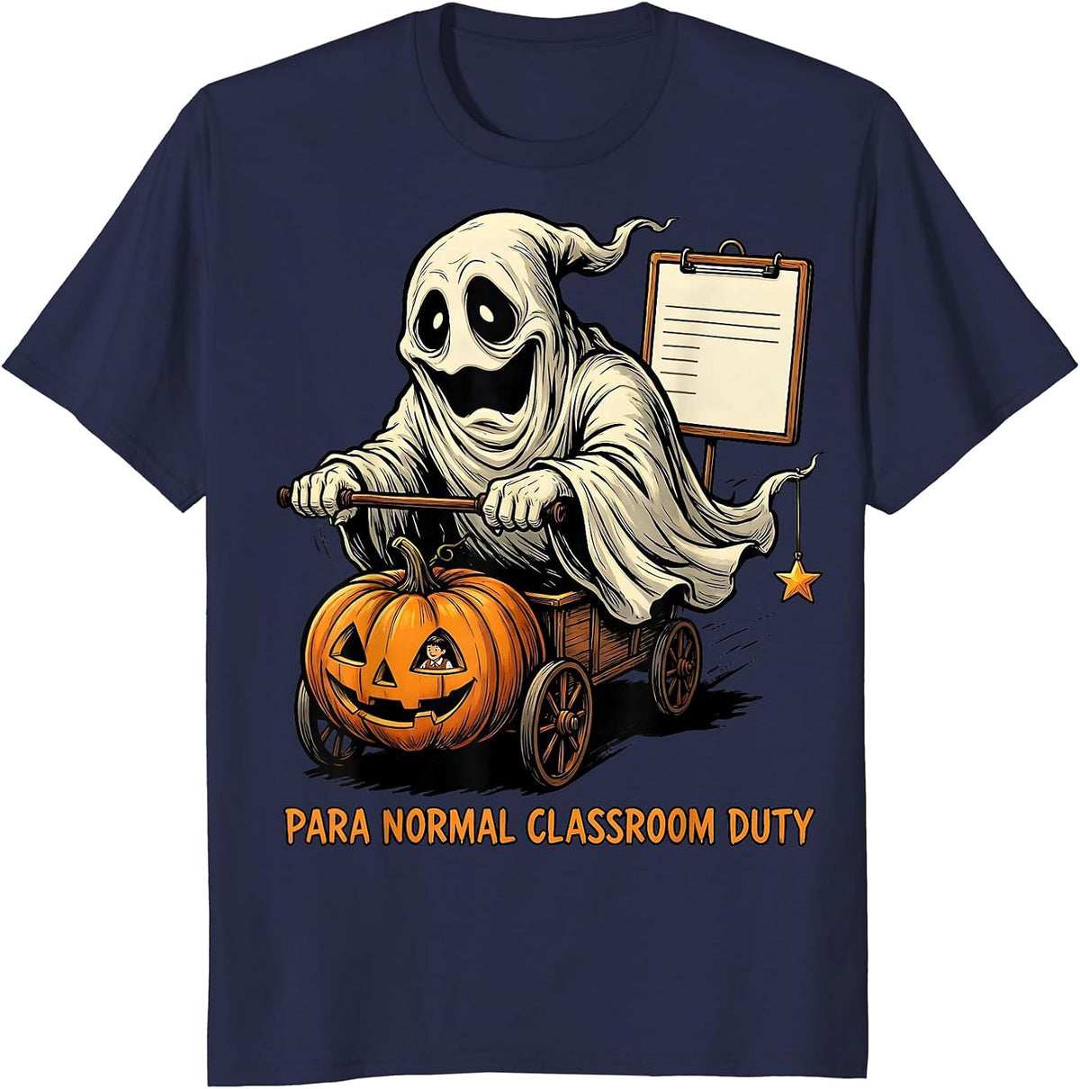Men's Para Normal Classroom Duty Funny Ghost Paraprofessional T-Shirt - Navy Blue