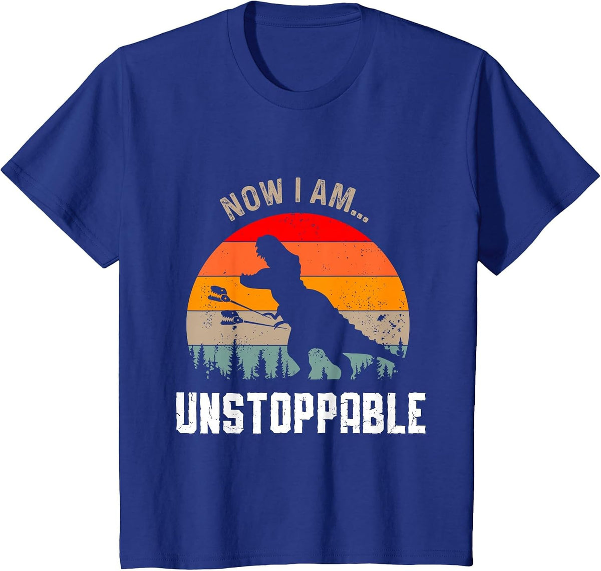 Now I Am Unstoppable Funny T-Rex Dinosaur Grabbing Stick T-Shirt - Royal Blue
