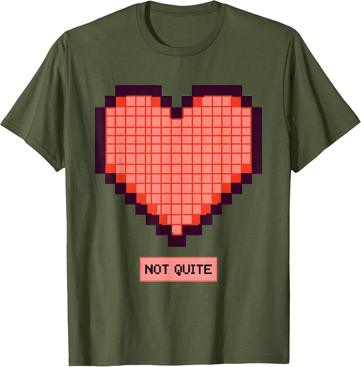 Not Quite Pixel Art Heart Humor Valentines Day Couple Gift T-Shirt - Olive Green