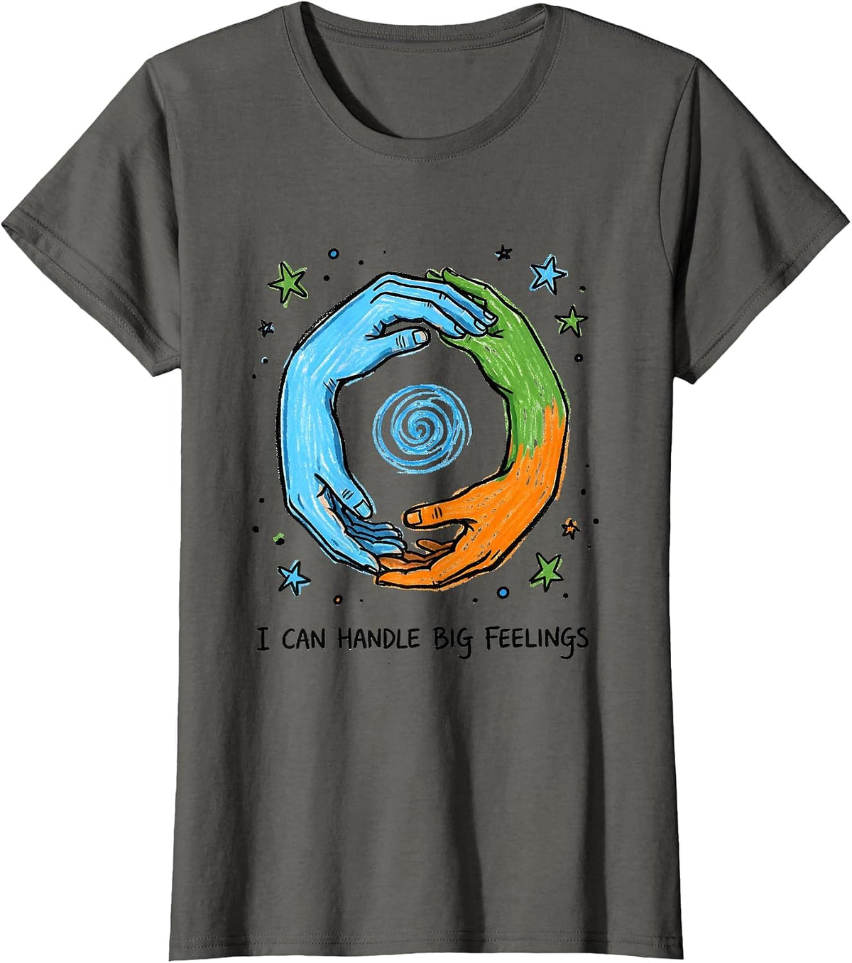Women's I Can Handle Big Feelings Naive Kidcore Mental Health T-Shirt - Asphalt Grey