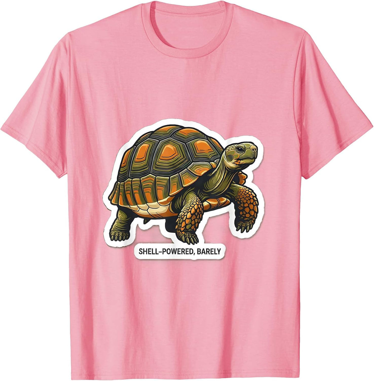Men's Shell-Powered, Barely Funny Tortoise Lover Reptile Gift T-Shirt - Pink