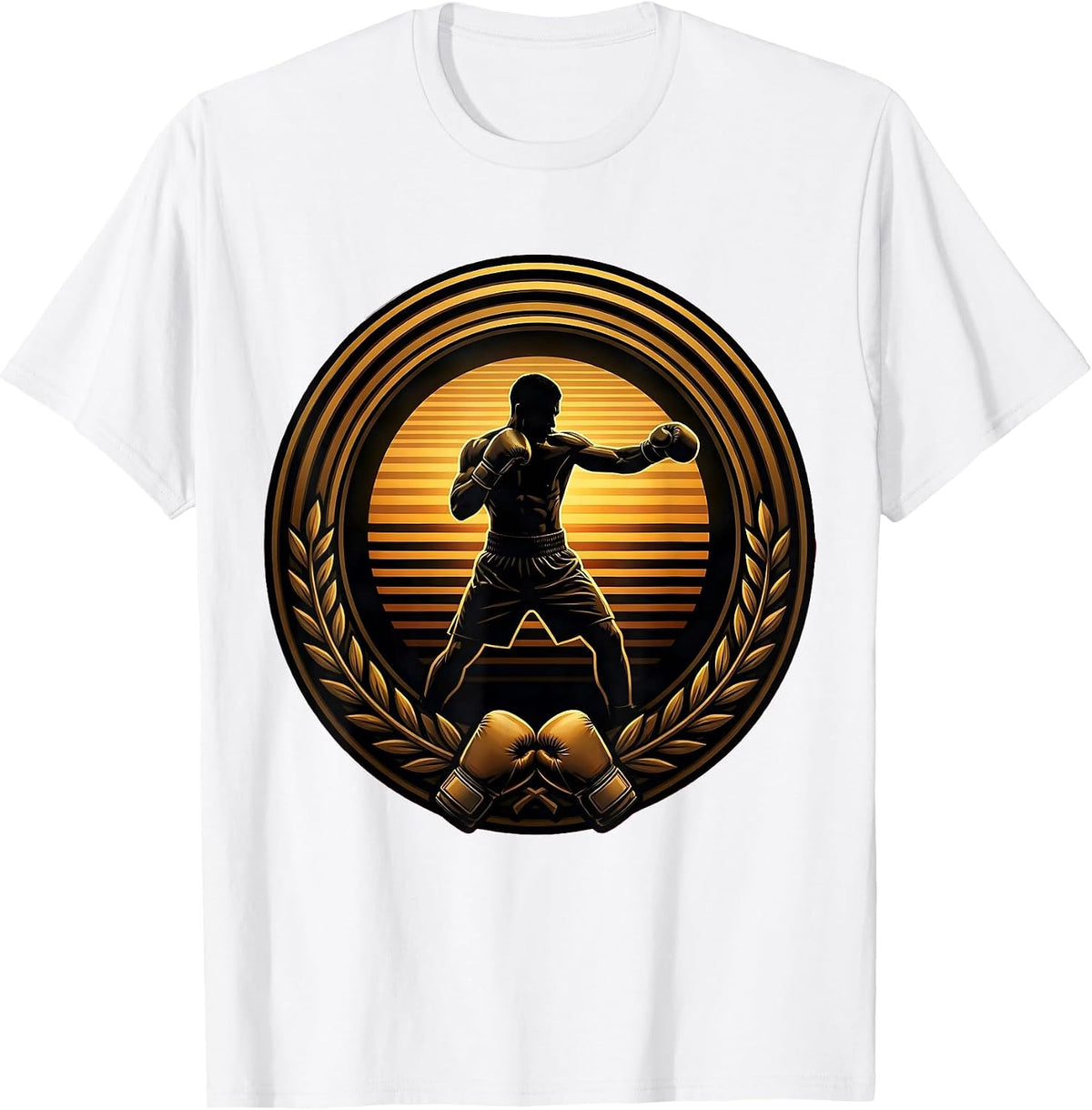 Men's Boxer Silhouette Shadowboxing at Sunset T-Shirt - White