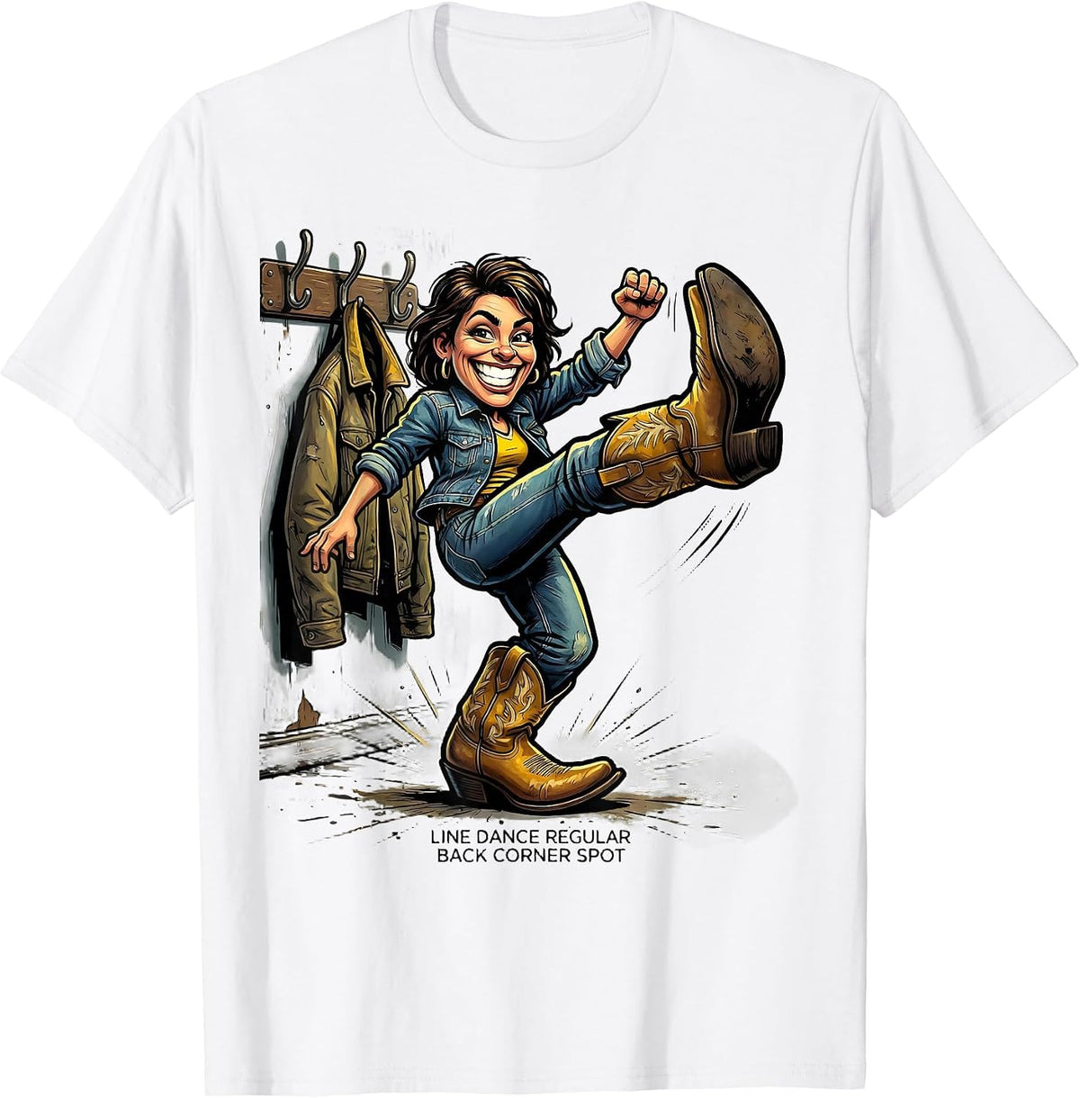 Men's Line Dance Regular Back Corner Spot Funny Line Dance Cowboy T-Shirt - White